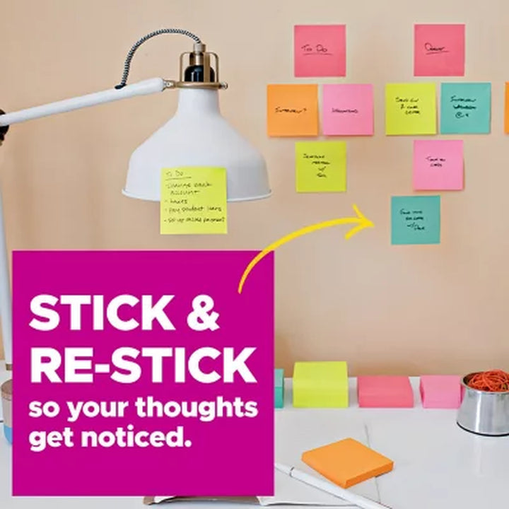 Post-It Super Sticky Notes, 3 In. X 3 In., Energy Boost Collection, 14 Pads/Pack