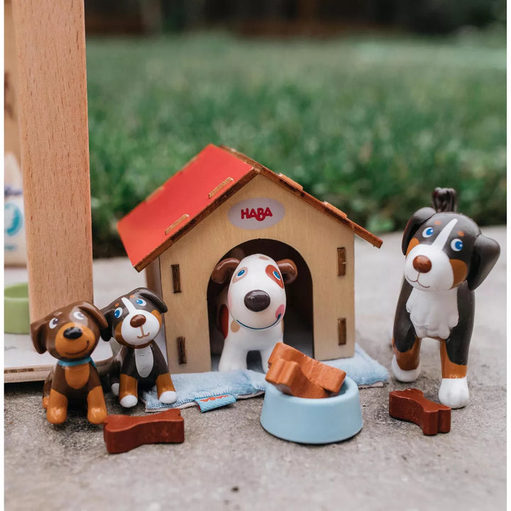HABA Little Friends Dog Lucky - Pet Toy Figure with Doghouse & Wooden Bones