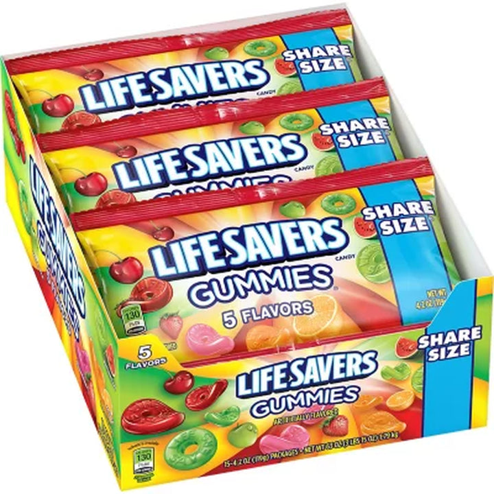 Life Savers Gummy Candy, Share Size, 4.2 Oz., 15 Pk.