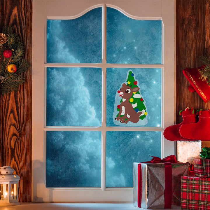 Northlight 8" Rudolph and Christmas Tree Double Sided Gel Window Cling Decoration