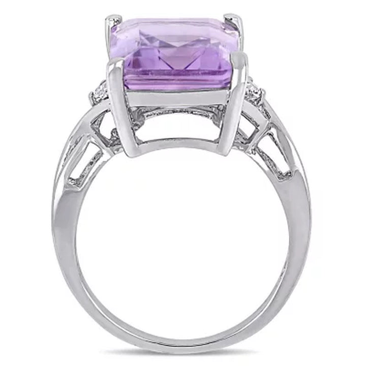 Emerald Cut Amethyst and White Topaz Cocktail Ring in Sterling Silver