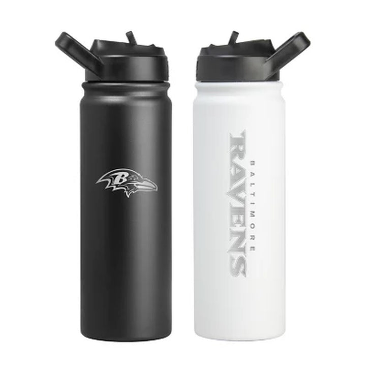 Logo Brands NFL 24Oz Stainless Steel Water Bottle, 2 Pack, Assorted Teams