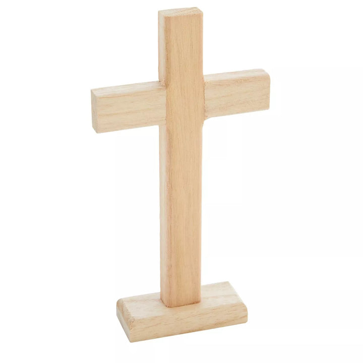 Juvale 3 Pack Unfinished Wood Cross Crucifix Religious Home Decor Gifts, Standing Table Cross Decorations,