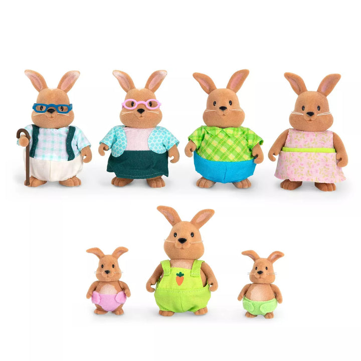 Li'L Woodzeez Miniature Animal Figurine Set - Cottonball Rabbit Family