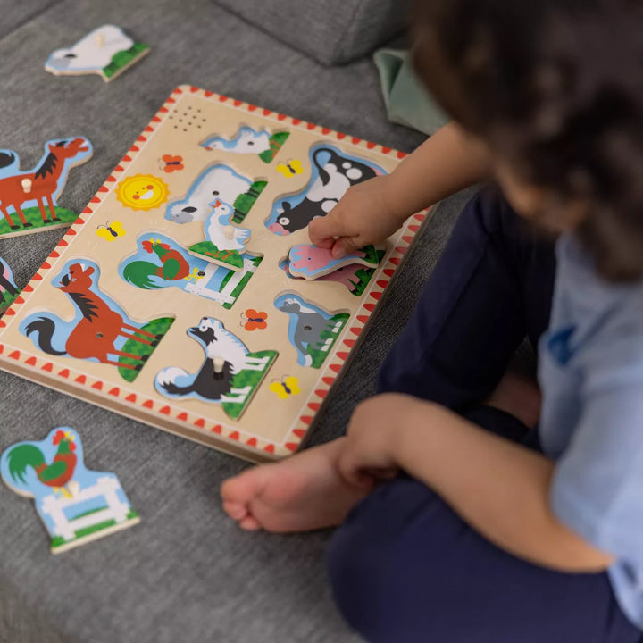 Melissa and Doug Farm Animals Wooden Peg Sound Puzzle 8Pc