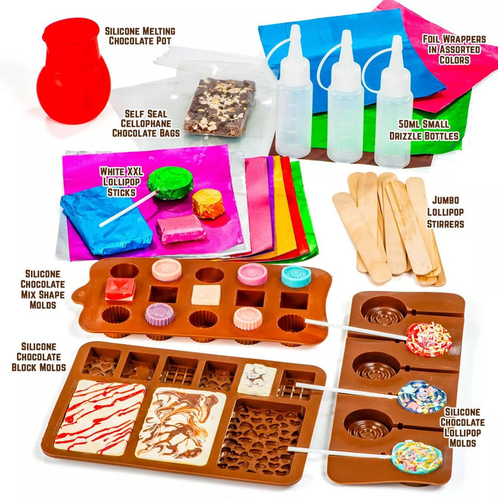 Girlzone Little Choco Delights Maker Kit, Chocolate Making Kit with Candy Bar Molds, Lolly Sticks, Wrappers for Choco Bar