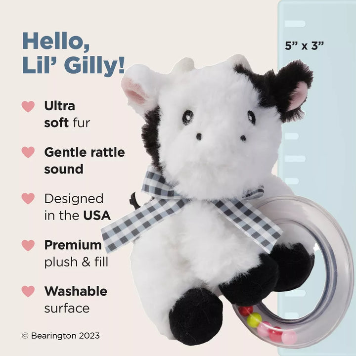 Bearington Lil' Gilly 5.5 Inch Cow Baby Rattle - Soft Rattles for Babies 0-6 Month