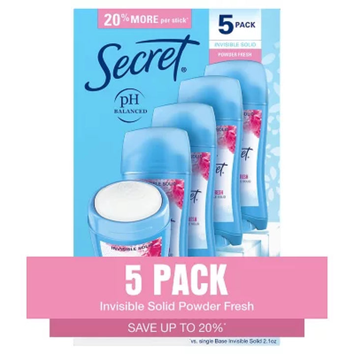 Secret Invisible Solid Antiperspirant and Deodorant, Powder Fresh, 2.6 Oz., 5 Pk.