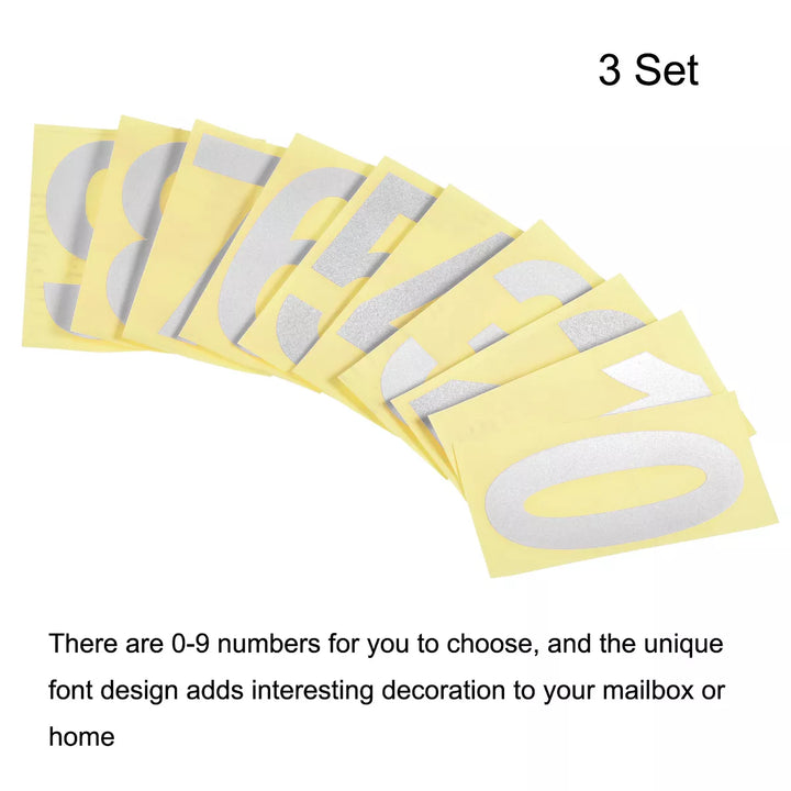 Unique Bargains 3.27 Inch Reflective Mailbox Numbers Sticker 3 Set 0 - 9 Waterproof Self-Adhesive Address Number Silver