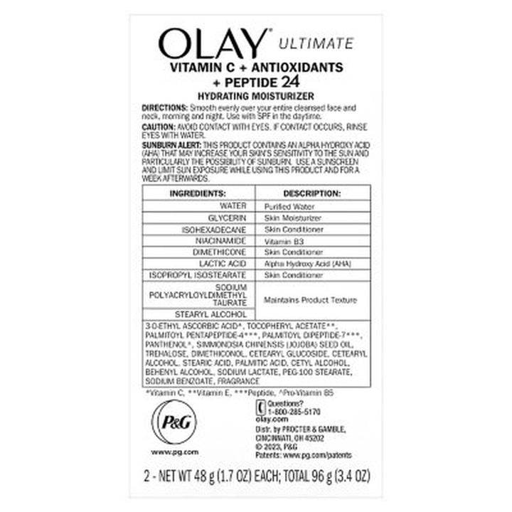 Olay Ultimate Vitamin C + Antioxidants + Peptide 24 Hydrating Moisturizer, 1.7 Oz., 2 Pk.