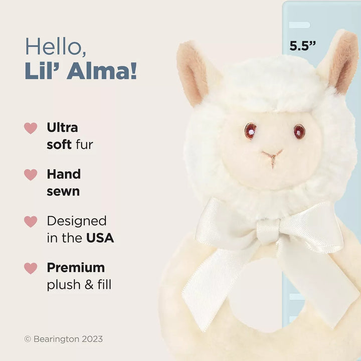 Bearington Baby Lil' Alma, 5.5 Inch Plush Llama Stuffed Animal Soft Rattle