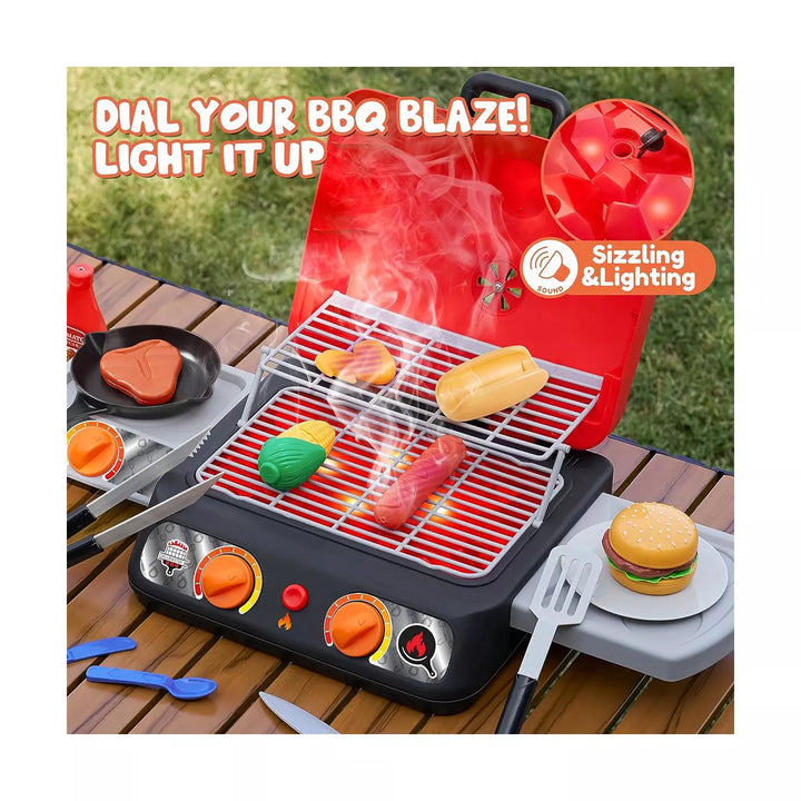 Syncfun Extra Large 2-Layer BBQ Grill Playset with Pretend Smoke, Sound & Color-Changing Food, Kitchen Toy Set,Pretend BBQ Grill Toy Set for Kids