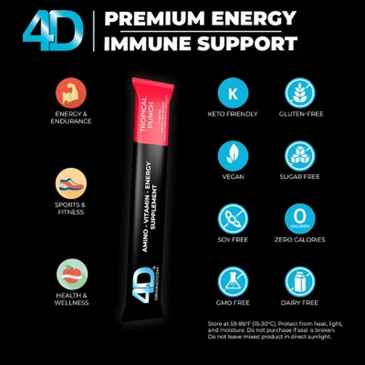 4D Clean Energy Premium Dietary Supplement, Tropical Fruit Punch, 25 Ct.