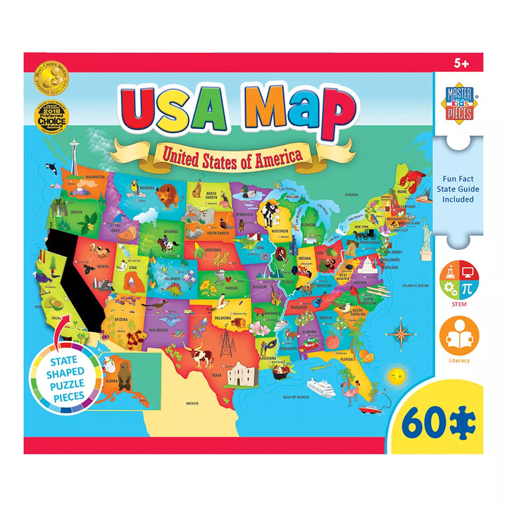 Masterpieces 60 Piece Jigsaw Puzzle for Kids - USA Map - 16.5"X12.8".