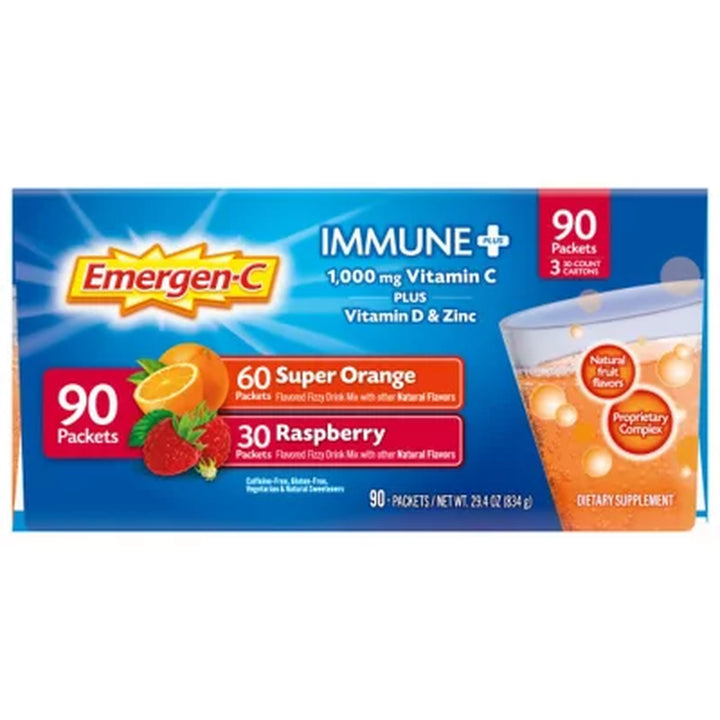 Emergen-C Dietary Supplement Drink Mix, Super Orange & Raspberry, 90 Ct.