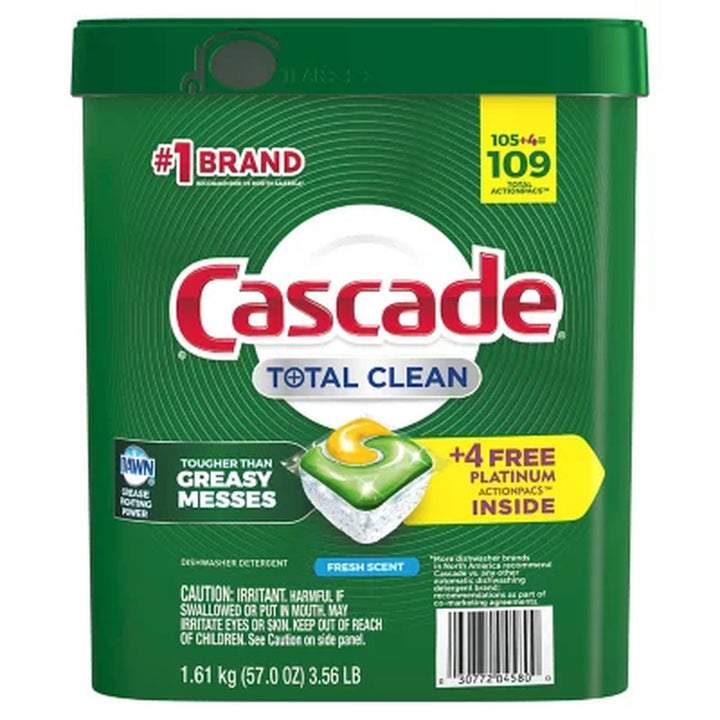 Cascade Total Clean Actionpacs, Dishwasher Detergent Pacs, Fresh Scent 105 Ct.