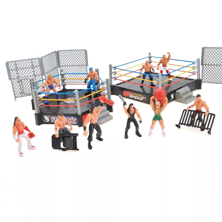 Insten 39 Piece Wrestler Action Figures Toy, Cage Set and Stage Ring with 12 Wrestlers and Props