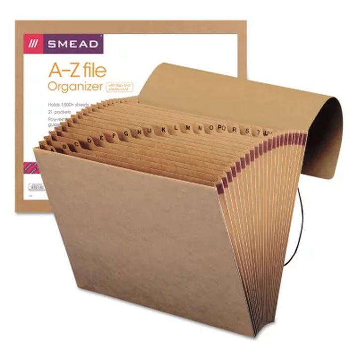 Smead 21 Pocket A-Z Indexed Expanding Files, Cord Closure, Kraft, Letter, Brown