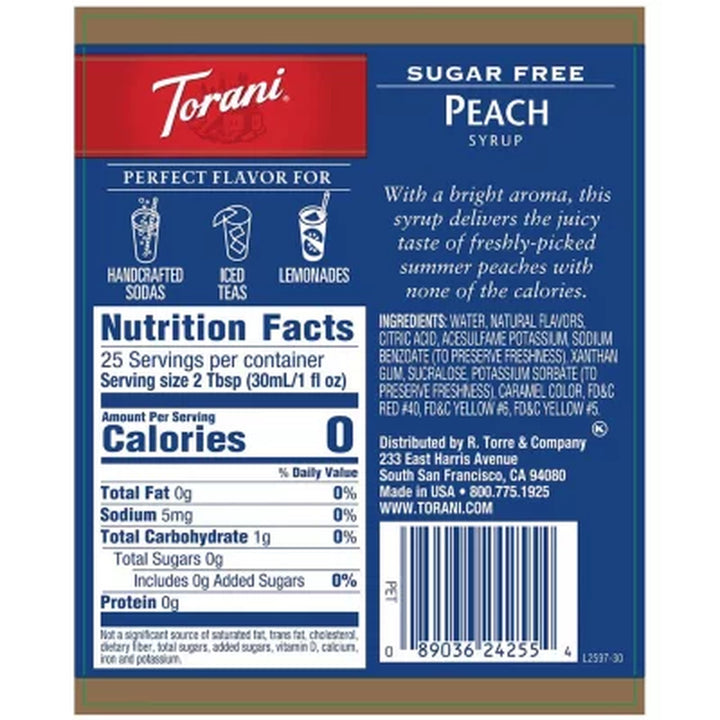 Torani Sugar-Free Peach Syrup 750 Ml