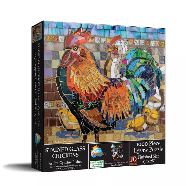 Sunsout Stained Glass Chickens 1000 Pc Jigsaw Puzzle 70708