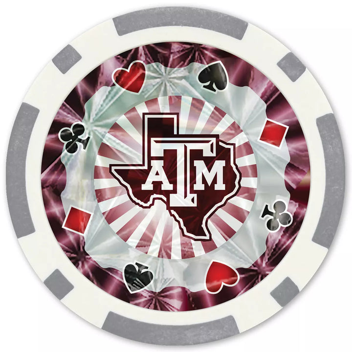 Masterpieces Casino Style 20 Piece 11.5 Gram Poker Chip Set NCAA Texas A&M Aggies Silver Edition.