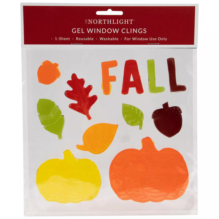 Northlight 12-Piece Fall Leaves and Pumpkins Thanksgiving Gel Window Clings