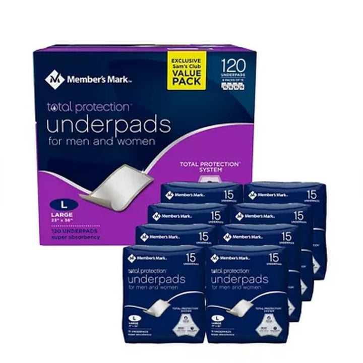 Member'S Mark Total Protection Underpads Large, 23" X 36", 120 Ct.