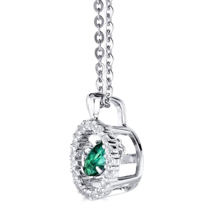 Dancing Lab Created Emerald Pendant and Earring Set in Sterling Silver