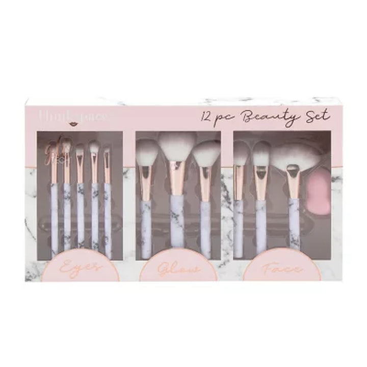 Glotech Marble Makeup Brush Glow Set, 12 Pc.