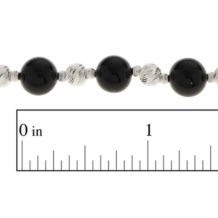 Black Onyx and Sterling Silver Bead Necklace, Earring, and Bracelet Set