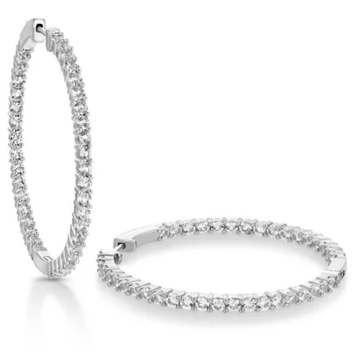 Lab White Sapphire Hoop Earring in Sterling Silver