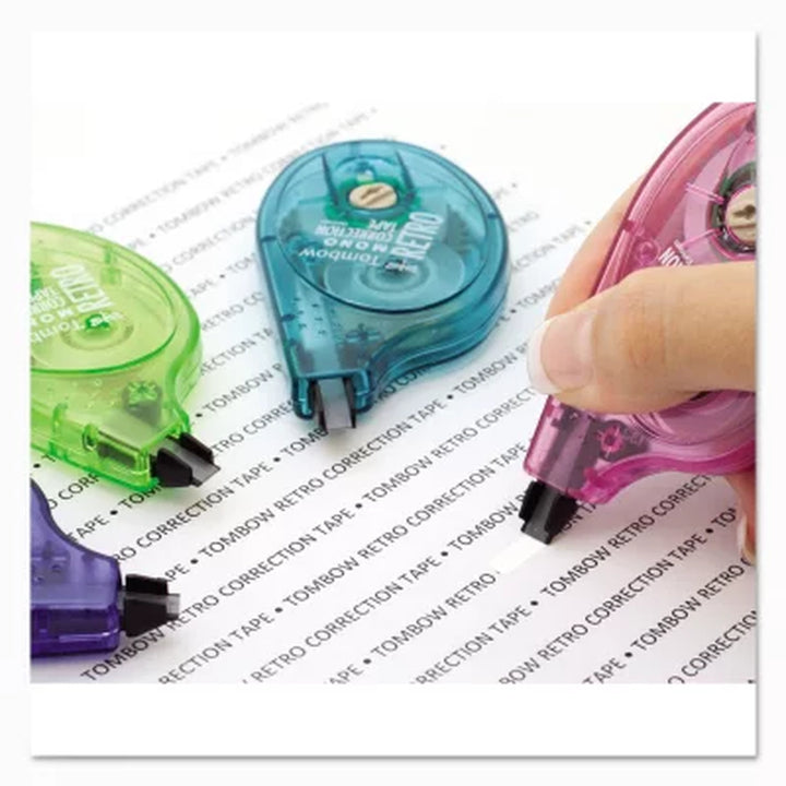 Tombow® MONO Original Correction Tape, Asst Retrocolor Applicators, 1/6" X 394", 6Pk.