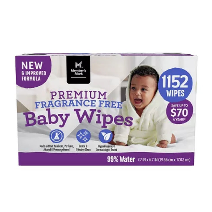 Member'S Mark Premium Fragrance-Free Baby Wipes, 12 Packs 1152 Ct.