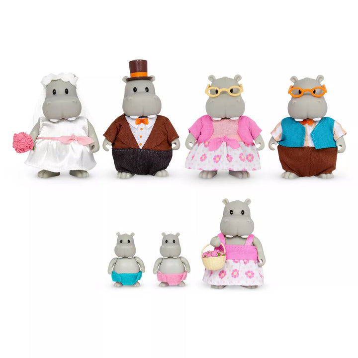 Li'L Woodzeez Pitterpotemus Hippo Family Small Figurines Wedding Set