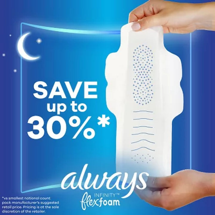 Always Infinity Flexfoam Overnight Pads with Wings, Unscented - Size 4, 64 Ct.