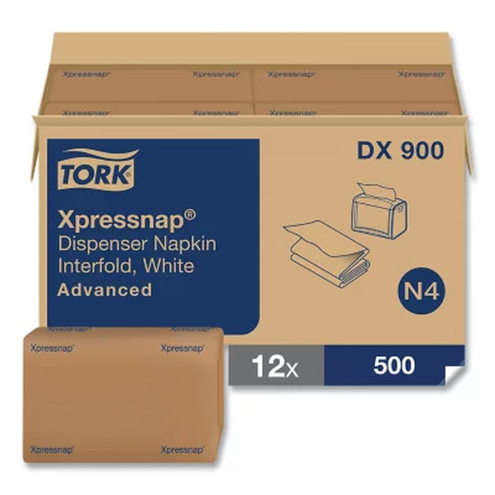 Tork Xpressnap Interfold Dispenser Napkins, 1-Ply, 13" X 8.5", White 6,000 Ct.