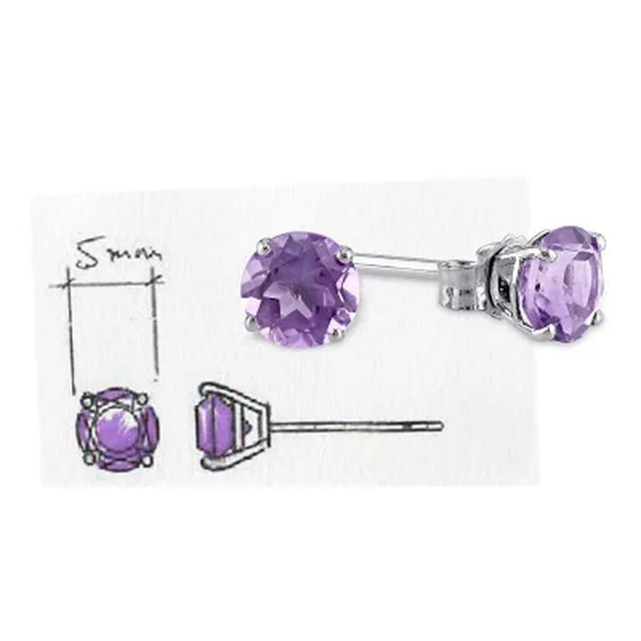 Amethyst Solitaire Stud Earrings in 14K White Gold