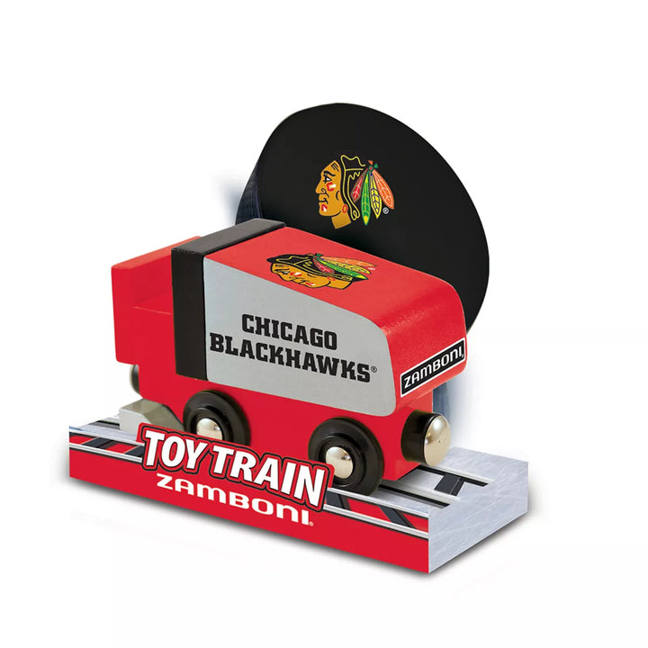 Masterpieces Officially Licensed NHL Chicago Blackhawks Wooden Toy Zamboni Train Engine for Kids.