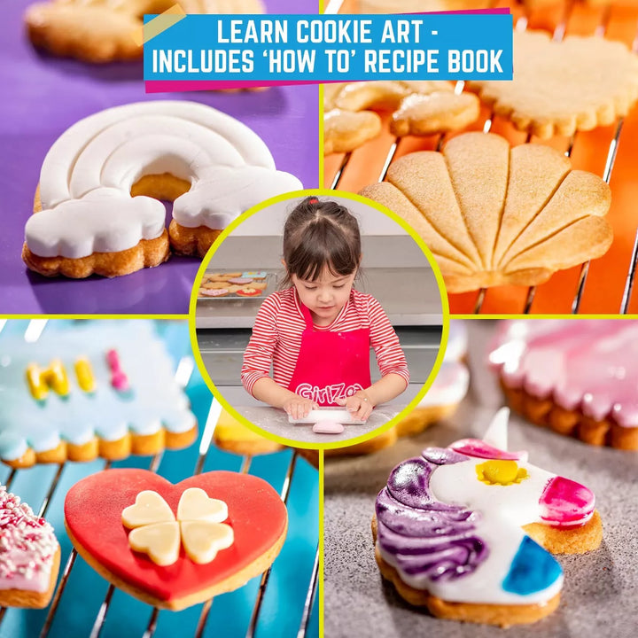 Girlzone Cookie Art Bakery Kit, Decorate Cookies Using Sugar Cookie Decorating Supplies with Stencils, Brushes and Cutters