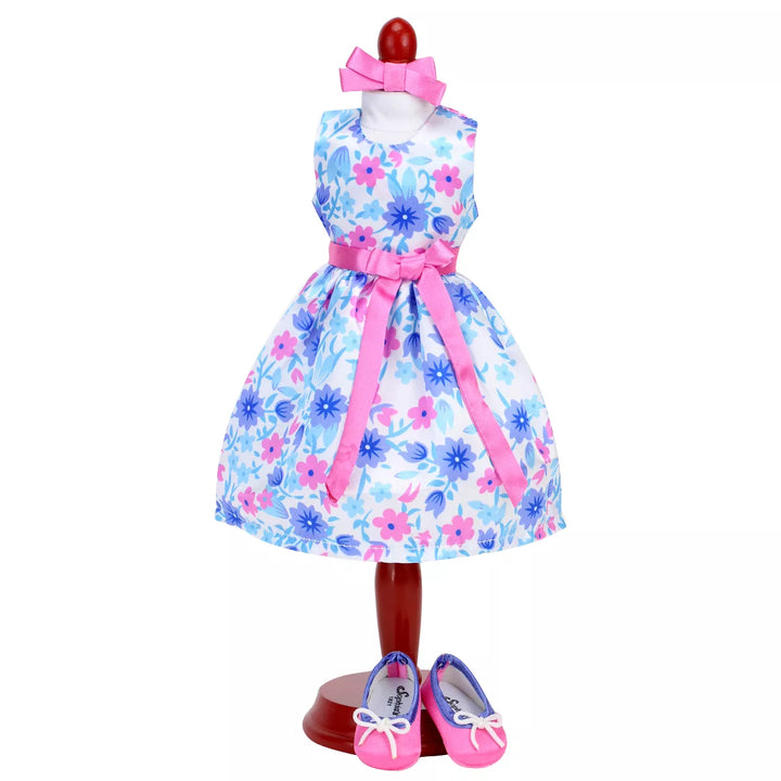 Sophia’S Satin Floral Dress and Shoes for 14.5" Dolls, Pink/Blue