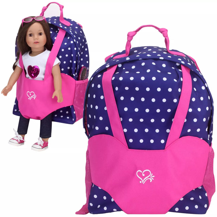 Sophia’S Polka Dot Backpack Carrier to Fit 15'' & 18'' Dolls, Navy