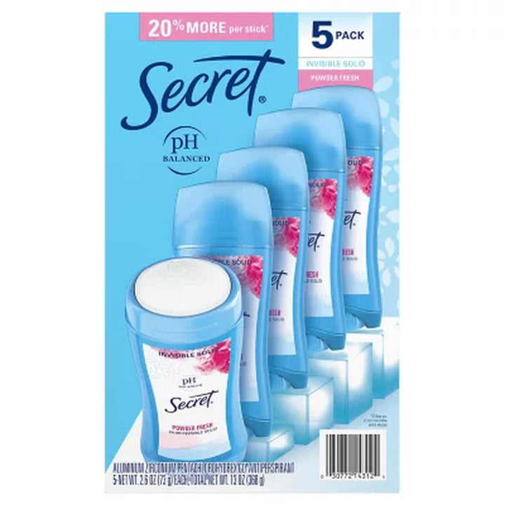 Secret Invisible Solid Antiperspirant and Deodorant, Powder Fresh, 2.6 Oz., 5 Pk.