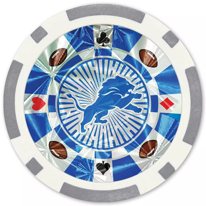 Masterpieces Casino Style 20 Piece 11.5 Gram Poker Chip Set NFL Detroit Lions Silver Edition.