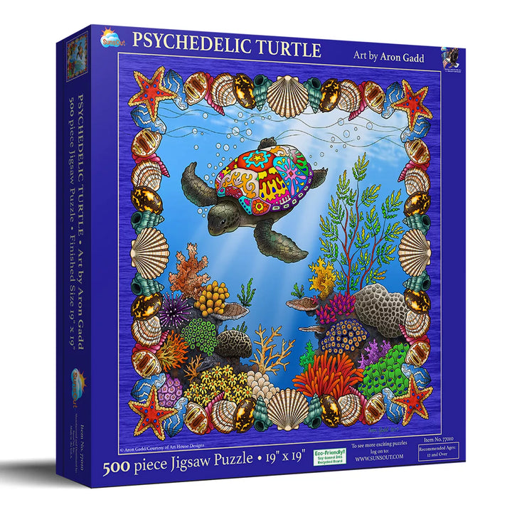 Sunsout Psychedelic Turtle 500 Pc round Jigsaw Puzzle 77010