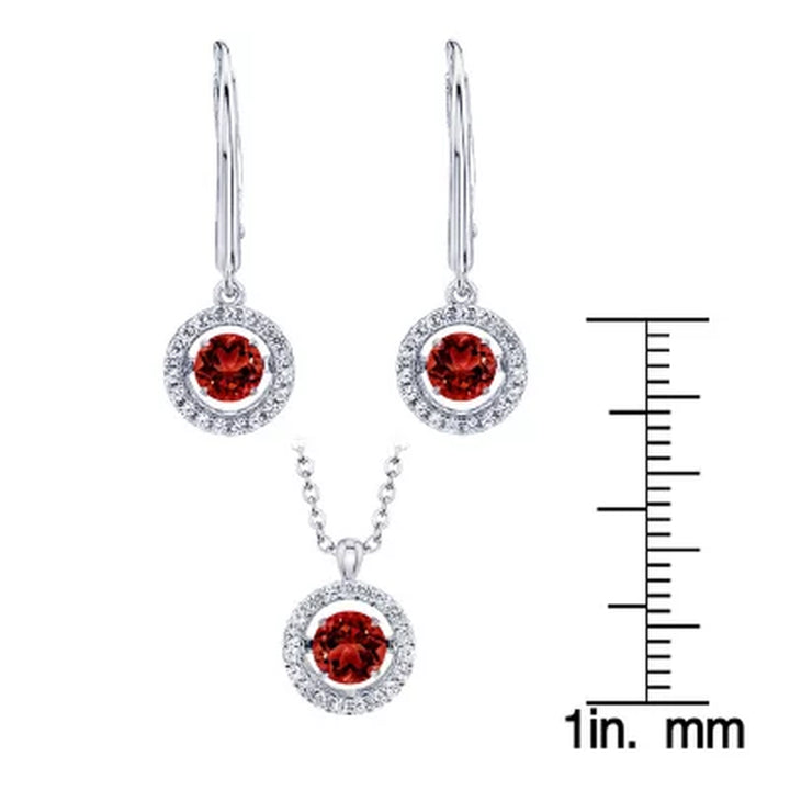 Dancing Genuine Garnet and Lab Created White Sapphire Pendant and Earring Set in Sterling Silver