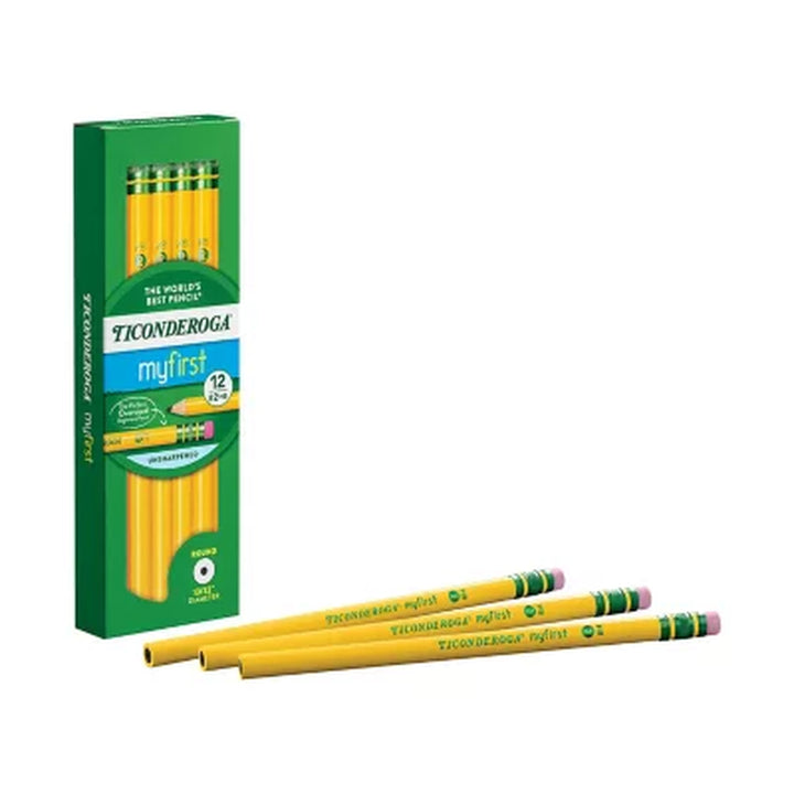 Dixon Ticonderoga Beginners Wood Pencil with Eraser, HB #2, Yellow Barrel, 12Pk.