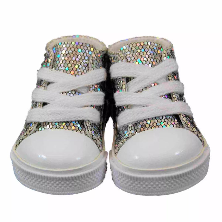 The Queen'S Treasures 18 Inch Doll Silver Sparkle Sneakers and Shoe Box