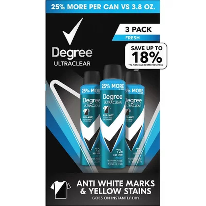 Degree for Men Ultraclear Black+White Deodorant Dry Spray, Fresh, 4.8 Oz., 3 Pk.