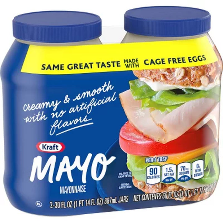 Kraft Real Mayo Creamy & Smooth Mayonnaise 30 Fl. Oz. Jars, 2 Pk.