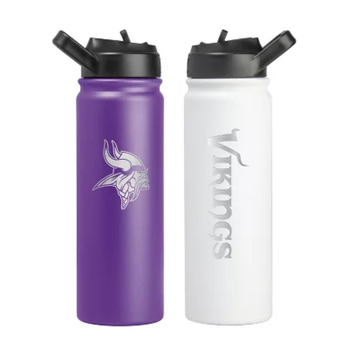 Logo Brands NFL 24Oz Stainless Steel Water Bottle, 2 Pack, Assorted Teams